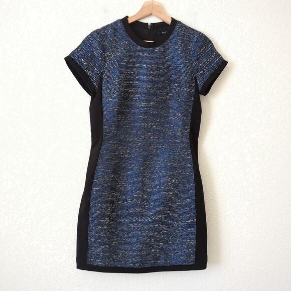 Madewell Women's Dress Shimmer Weave Metallic Blue Tweed & Black Panel Size 0 - Picture 8 of 9